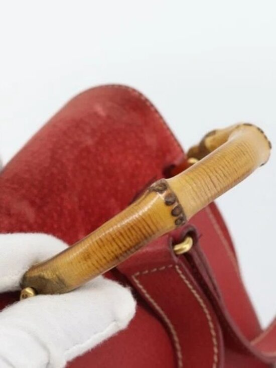 GUCCI Bamboo Backpack Suede Red Gold 003 2058 0030 Auth 181155 main image 6